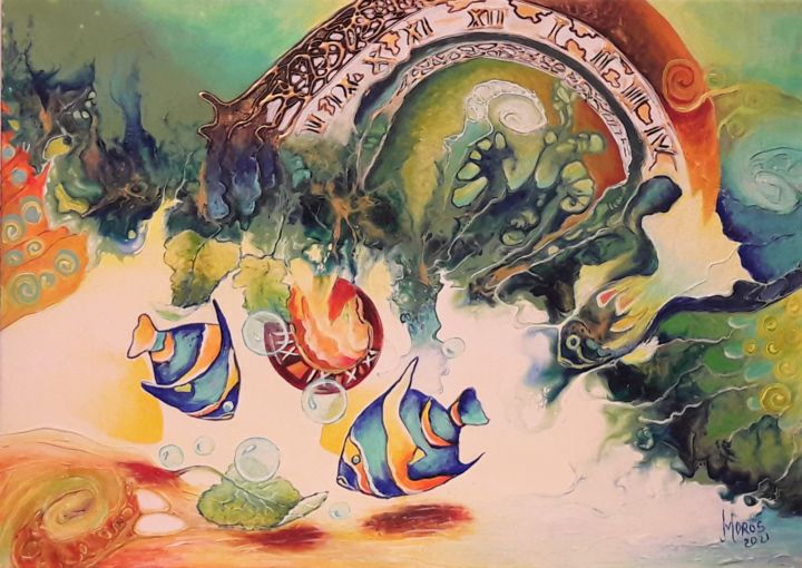 Картина под названием "Zodiacul Liric Pesti" - Mariana Oros, Подлинное произведение искусства, Акрил Установлен на Деревянна…