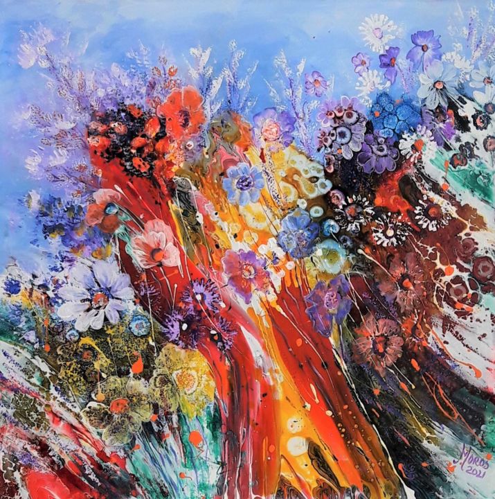 Painting titled "Flori de camp" by Mariana Oros, Original Artwork, Acrylic