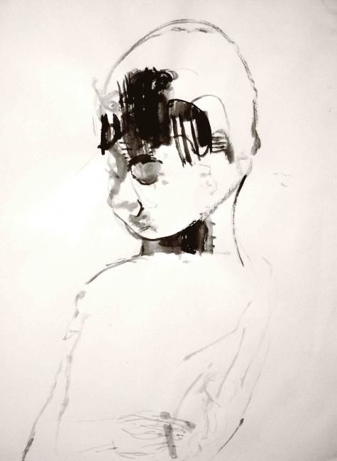Desenho intitulada "Joven en su tinta +" por Maribel Don, Obras de arte originais
