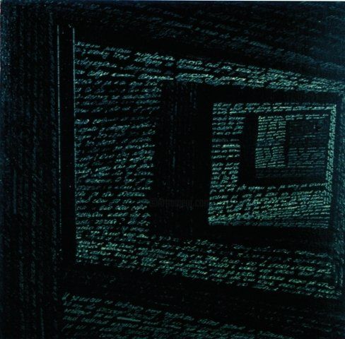 Painting titled "Black writing square" by Marica Radojcic Presic, Original Artwork, Oil