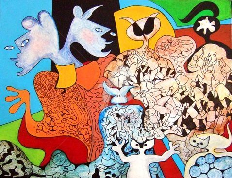 Peinture intitulée "Synchronie" par Bernard Maricau, Œuvre d'art originale, Huile