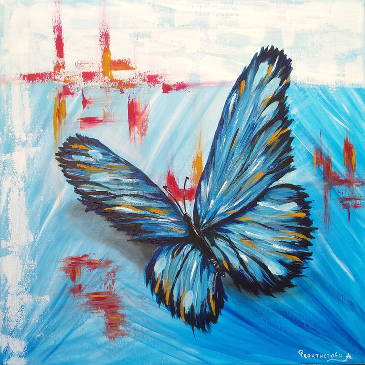 Painting titled "Butterfly of happin…" by Tatiana Feoktistova, Original Artwork, Acrylic