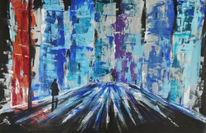 Painting titled "blue azur" by Marie Clementine Ambomo, Original Artwork, Acrylic