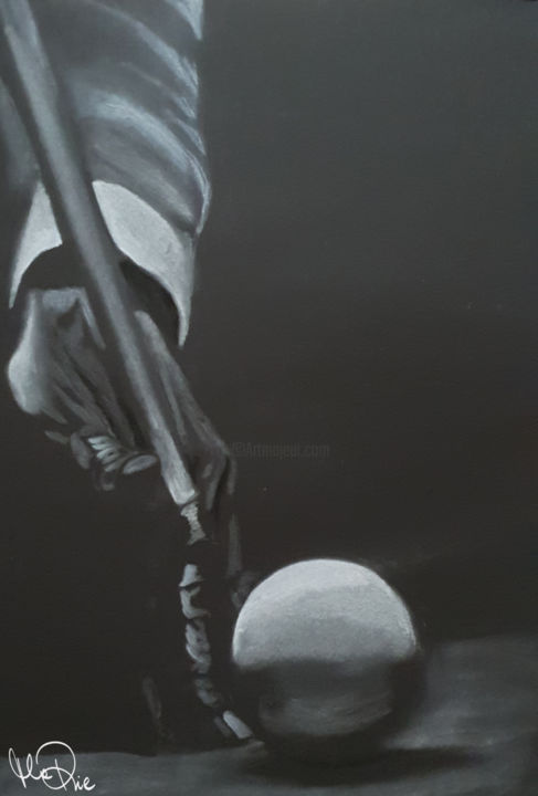 Drawing titled "Biliard" by Marie, Original Artwork, Charcoal