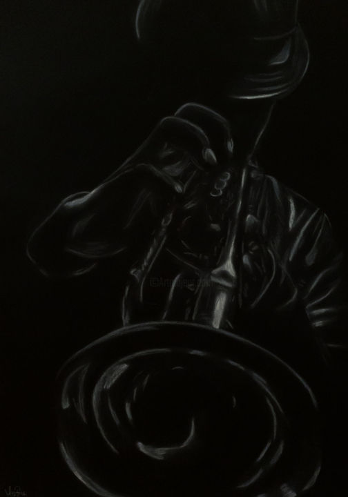 Dessin intitulée "Saxophone" par Marie, Œuvre d'art originale, Fusain