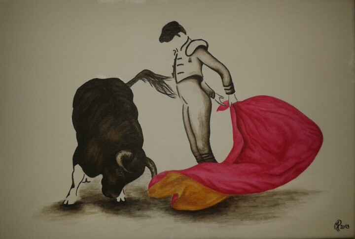 Painting titled "Torero y Toro" by Marie, Original Artwork, Acrylic