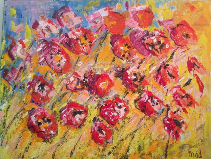 Peinture intitulée "Coquelicots animés" par Marie-Agnès Dubois Lambert, Œuvre d'art originale, Acrylique