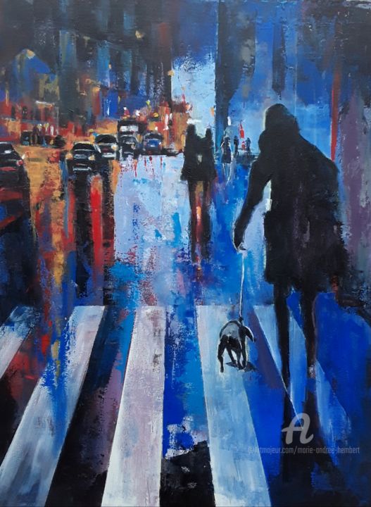 Peinture intitulée "Promenade nocturne" par Marie Andrée Hembert, Œuvre d'art originale, Acrylique