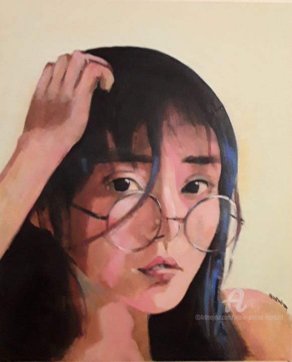 Painting titled "Yoko" by Marie Andrée Hembert, Original Artwork, Acrylic Mounted on Wood Stretcher frame