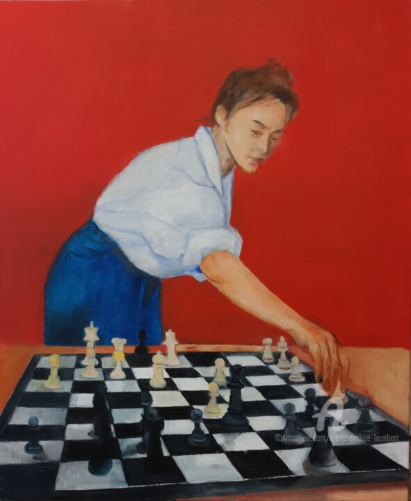 Peinture intitulée "Partie d échecs" par Marie Andrée Hembert, Œuvre d'art originale, Huile