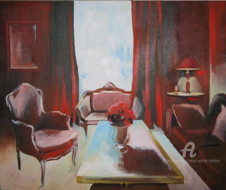 Painting titled "salon" by Marie Andrée Hembert, Original Artwork, Oil