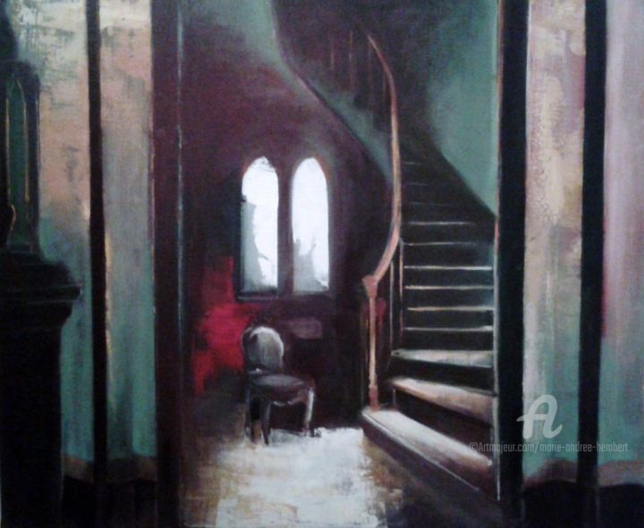 Painting titled "escalier" by Marie Andrée Hembert, Original Artwork, Oil