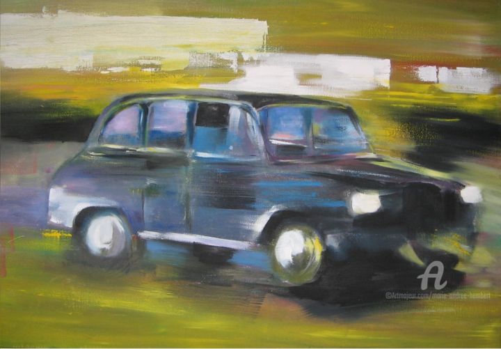 「Taxi anglais」というタイトルの絵画 Marie Andrée Hembertによって, オリジナルのアートワーク, オイル