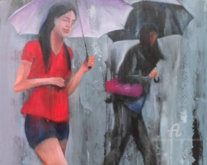 Peinture intitulée "Eté pluvieux" par Marie Andrée Hembert, Œuvre d'art originale, Huile