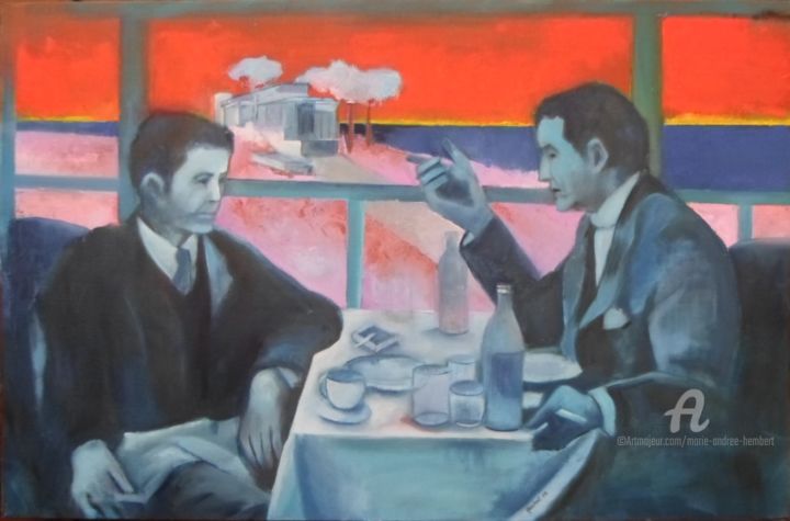 Painting titled "business" by Marie Andrée Hembert, Original Artwork, Oil