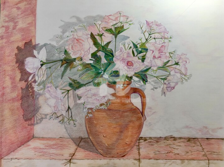 Dessin intitulée "Roses printanières" par Marie-Ange Busellato, Œuvre d'art originale, Crayon