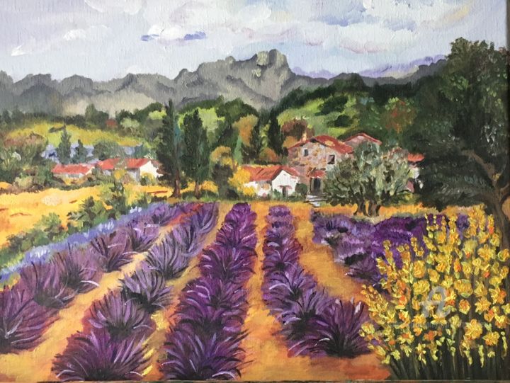 Painting titled "Paysage provençal" by Marie-Ange Fileni, Original Artwork, Oil