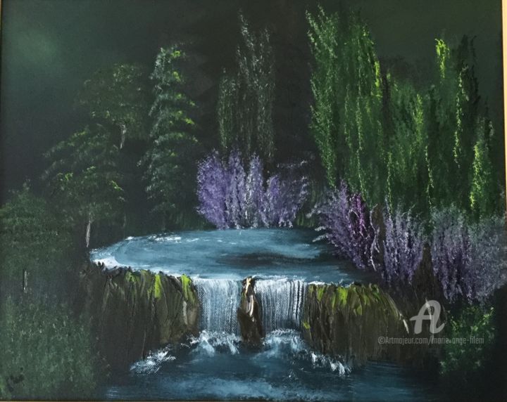 Painting titled "Cascade" by Marie-Ange Fileni, Original Artwork, Oil