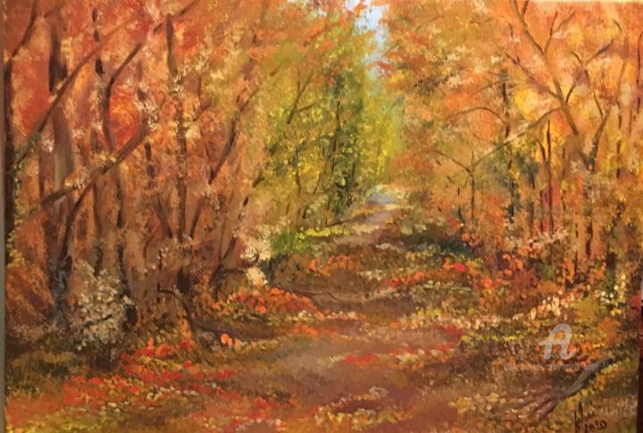 Peinture intitulée "Forêt d’automne d’a…" par Marie-Ange Fileni, Œuvre d'art originale, Huile