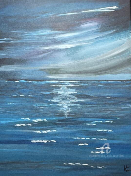 Painting titled "Coucher de lune" by Marie-Ange Fileni, Original Artwork, Acrylic