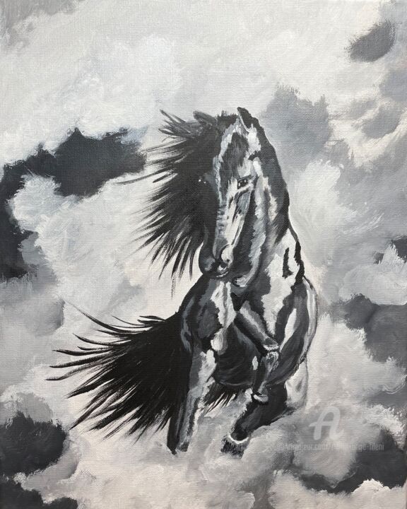 Painting titled "Cheval" by Marie-Ange Fileni, Original Artwork, Acrylic