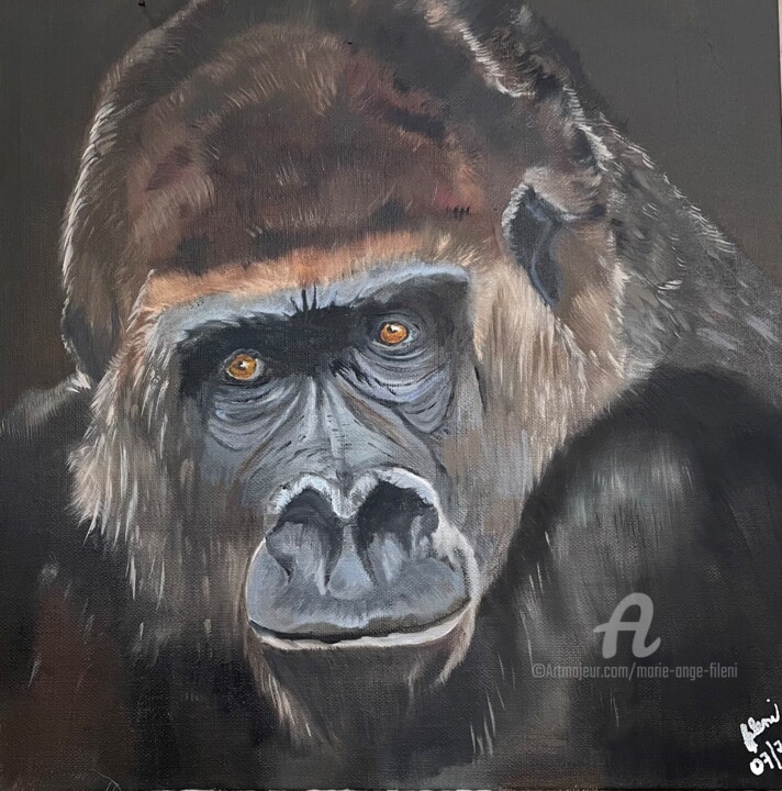 Картина под названием "Portrait Gorille" - Marie-Ange Fileni, Подлинное произведение искусства, Масло