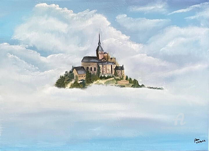Painting titled "Île dans la brume" by Marie-Ange Fileni, Original Artwork, Oil