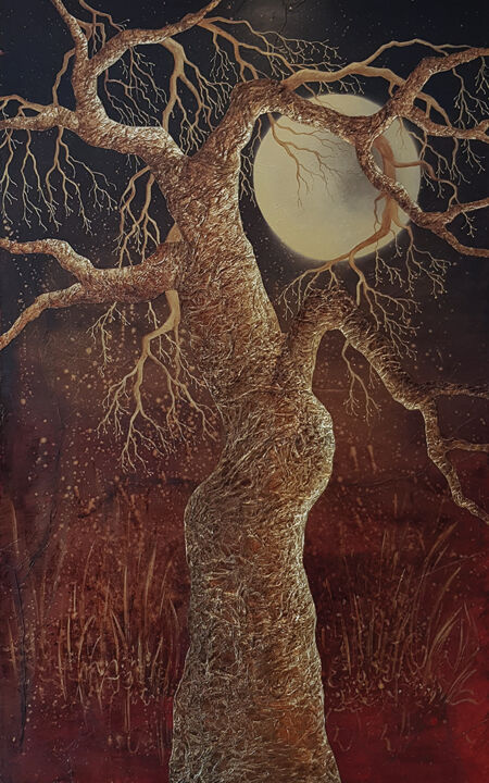 Painting titled "L'arbre du silence" by Marie-Anne Mouton, Original Artwork, Acrylic