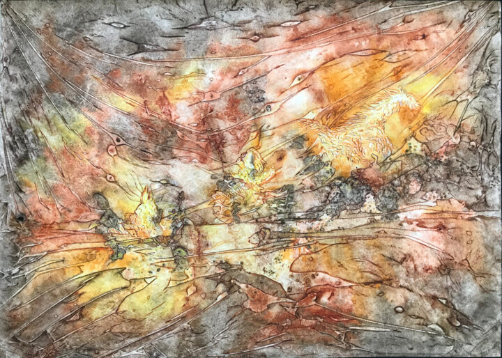 Painting titled "Chevauchée 0" by Marie-Annick Radigois, Original Artwork, Watercolor