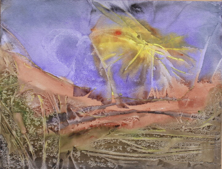 Peinture intitulée "palmier sous sirocco" par Marie-Annick Radigois, Œuvre d'art originale, Aquarelle