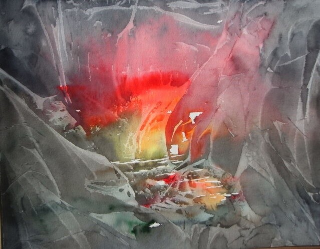 Pintura titulada "phréatique rouge" por Marie-Annick Radigois, Obra de arte original