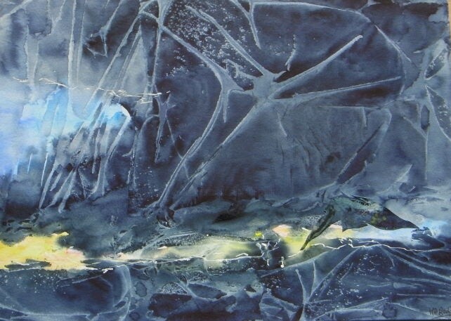 绘画 标题为“Requin sous l'orage” 由Marie-Annick Radigois, 原创艺术品, 水彩