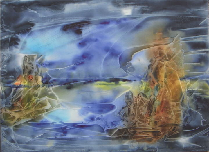 Peinture intitulée "ilôts rocheux" par Marie-Annick Radigois, Œuvre d'art originale, Aquarelle