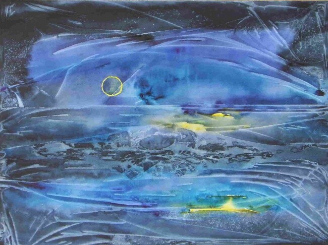 Peinture intitulée "lune ou soleil 1" par Marie-Annick Radigois, Œuvre d'art originale