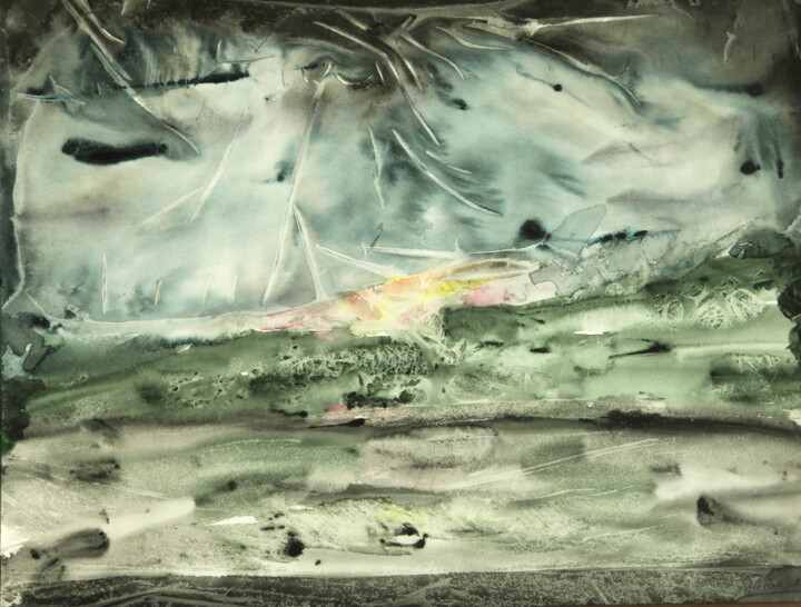 Peinture intitulée "L'orage devient vent" par Marie-Annick Radigois, Œuvre d'art originale, Aquarelle