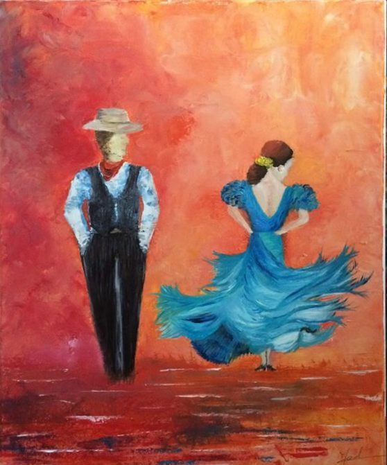 Painting titled "flamenco.jpg" by Marie Barre, Original Artwork, Oil