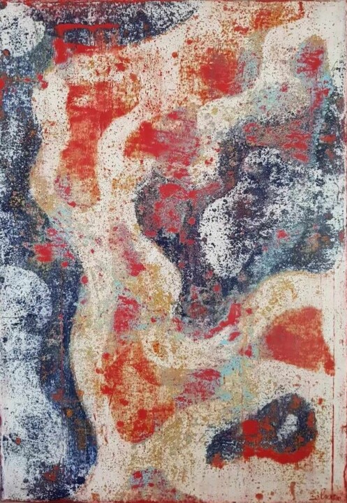 Peinture intitulée "le feu sous la glace" par Marie Belhade (Belma), Œuvre d'art originale, Pigments