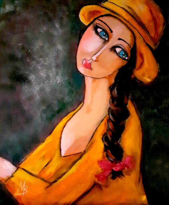 Pintura titulada "La demoiselle en ja…" por Marie Bony, Obra de arte original, Acrílico Montado en Bastidor de camilla de ma…