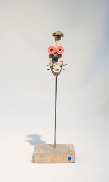 Escultura intitulada "Monsieur le chat" por Marie Brient, Obras de arte originais, Madeira