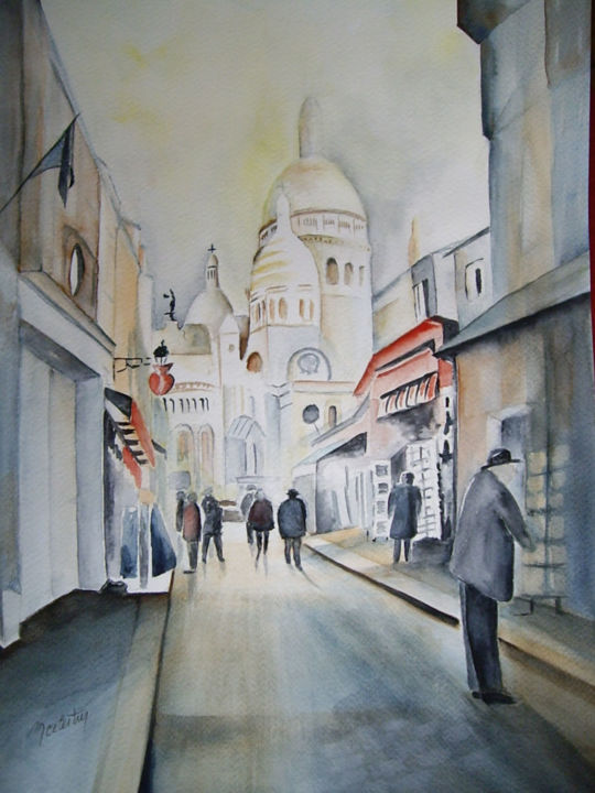 Painting titled "Quartier Montmartre…" by Marie Celestin, Original Artwork, Watercolor