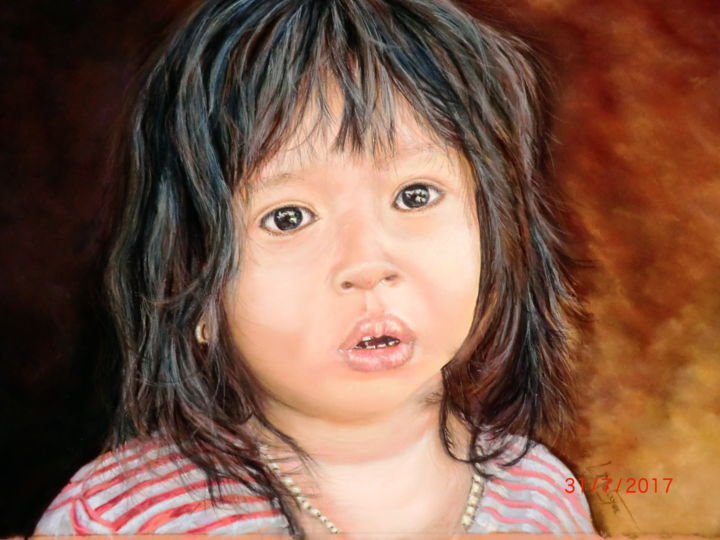 Peinture intitulée "Jeune Cambodgienne" par Mariebretonne, Œuvre d'art originale, Pastel