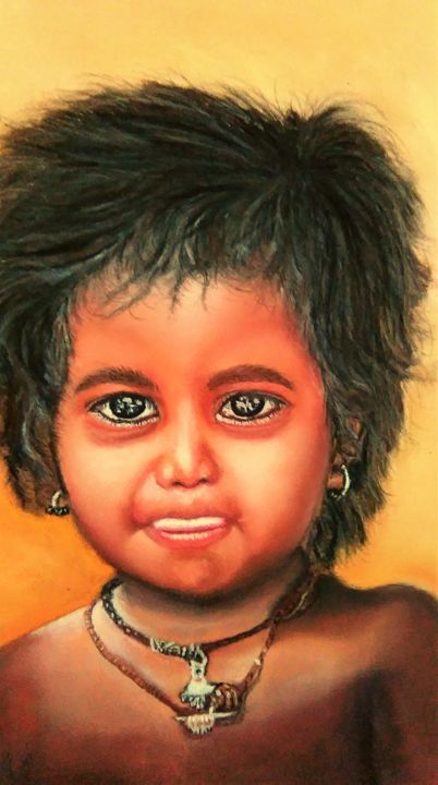 Pintura intitulada "Le petit indien" por Mariebretonne, Obras de arte originais, Pastel