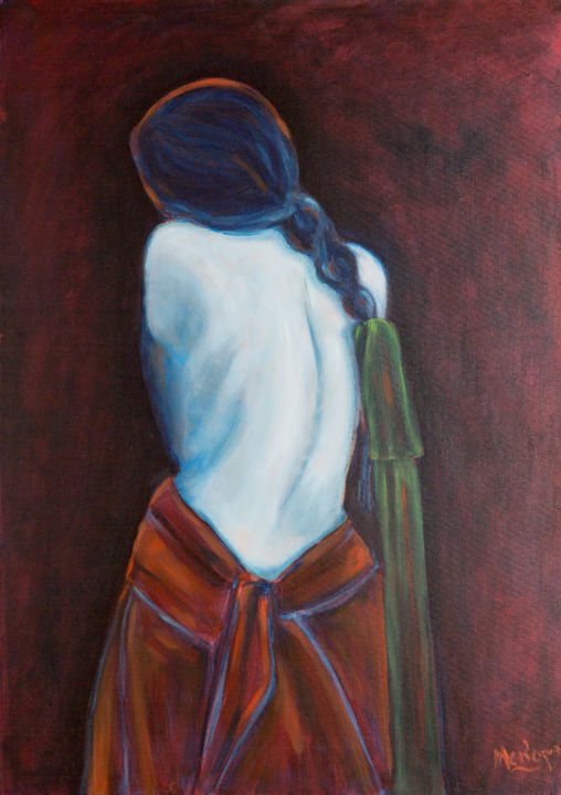 Peinture intitulée "Dos avec tresse" par Marie-Christine Roque, Œuvre d'art originale