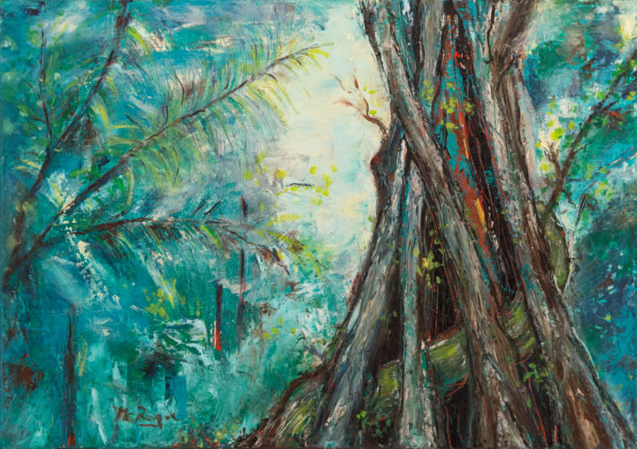 Peinture intitulée "Tableau arbre" par Marie-Christine Roque, Œuvre d'art originale, Huile