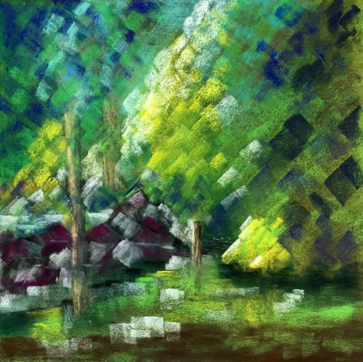 Painting titled "la forêt  -  pastel" by Marie-Claude Baldi, Original Artwork, Pastel