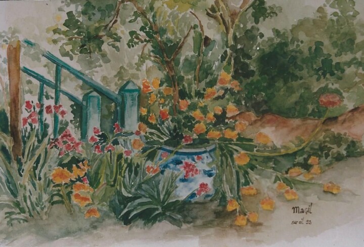 Painting titled "GIVERNY" by Marie-Claude Guillemot, Original Artwork, Watercolor