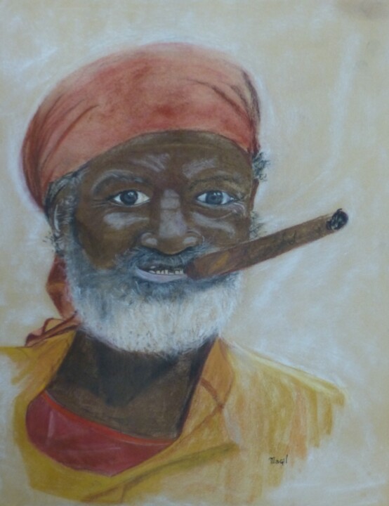 Painting titled "Cubain" by Marie-Claude Guillemot, Original Artwork, Pastel