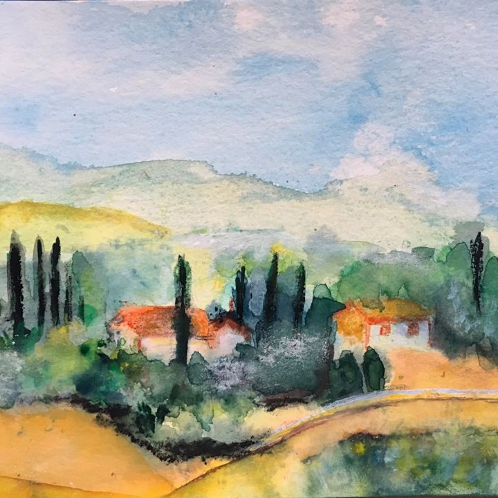 Painting titled "Quiétude provençale" by Marie Claude Lambert, Original Artwork, Watercolor