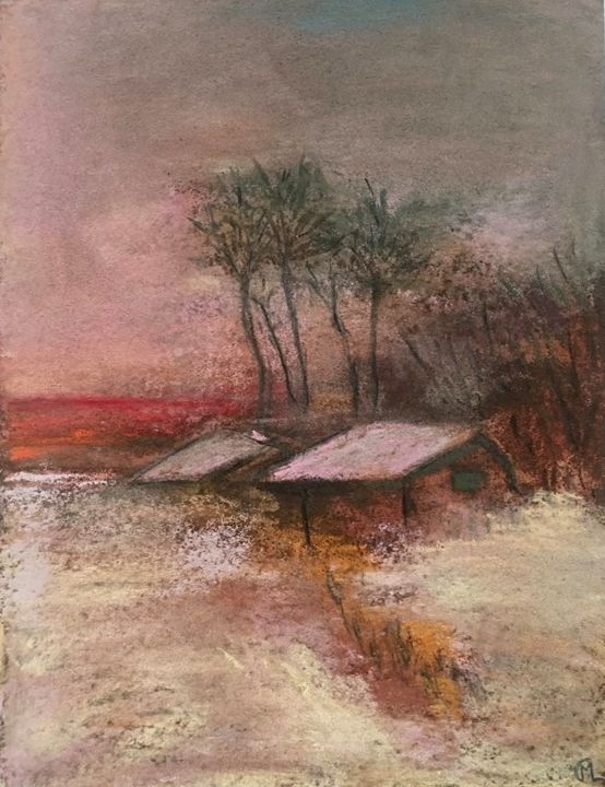 Painting titled "Le bonhomme hiver" by Marie Claude Lambert, Original Artwork, Pastel