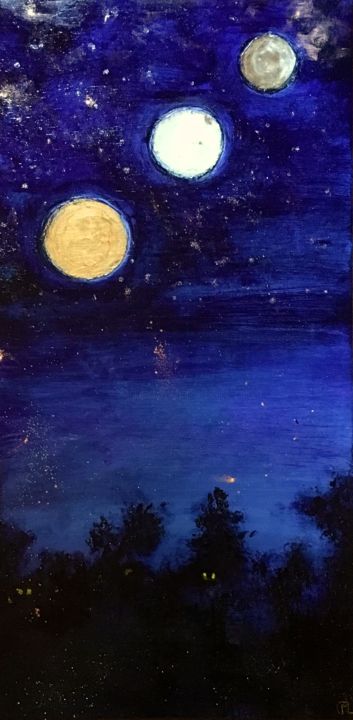 Peinture intitulée "Nuit bleue" par Marie Claude Lambert, Œuvre d'art originale, Acrylique